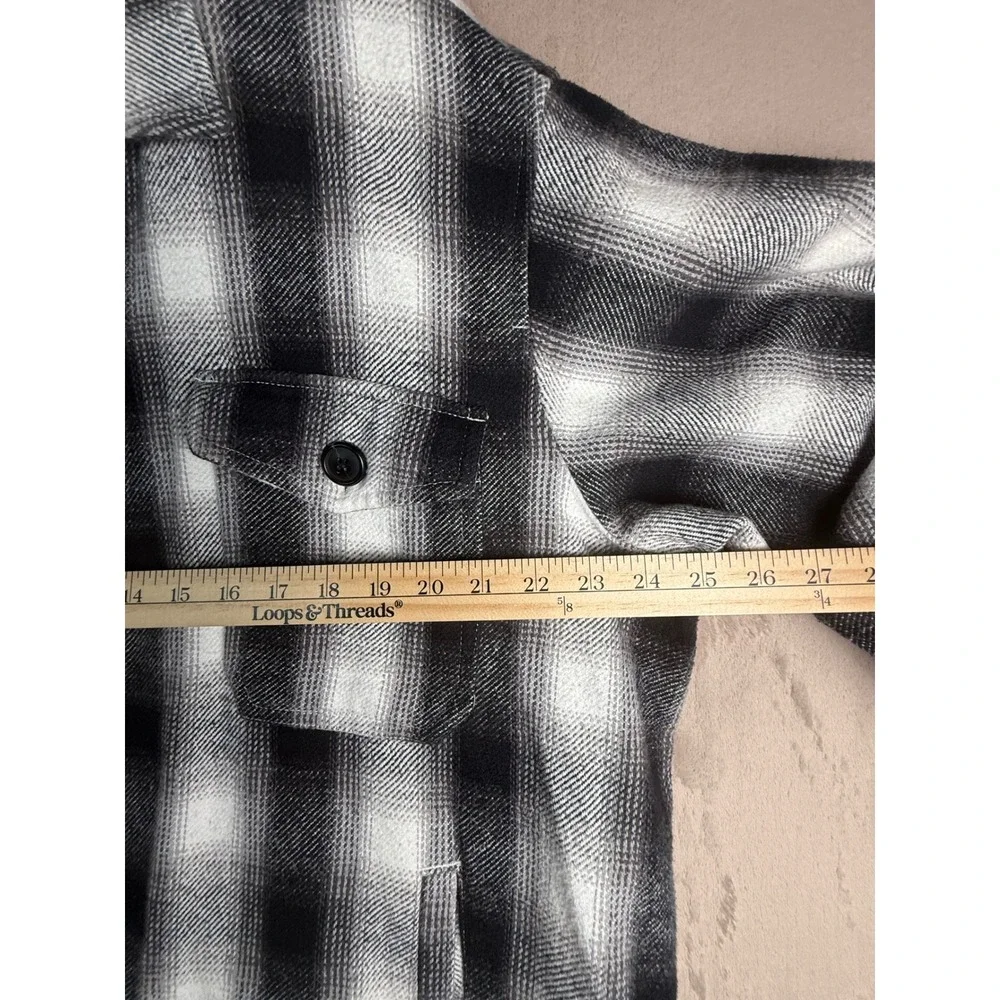 Lucky Brand Plaid Shirt Jacket Mens XL Black White Cotton Flannel Shacket Coat